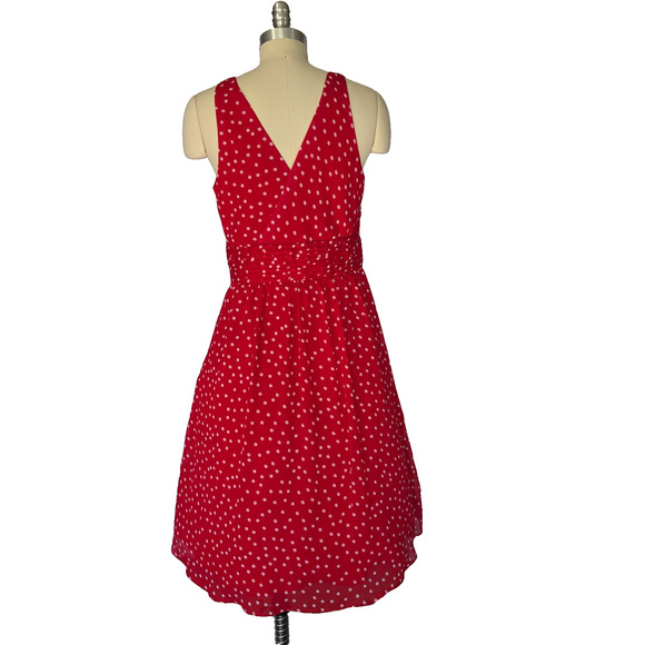 Vintage Y2K does 50s Red Polka Dot Fit & Flare Dress Size 6 V Neck Pin Up Retro - Picture 8 of 9